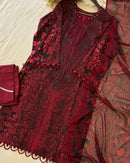 Festive Wear Maroon Cotton Suit with Handwork Suits