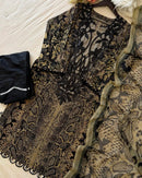 Designer Beige Cotton Suit With Black Embroidery