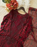 Festive Wear Maroon Cotton Suit with Handwork Suits