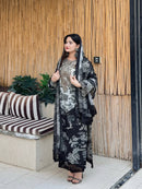 Classic Black N White Floral Pakistani Suit