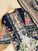 Ayraa Navy Blue & White Floral Printed Readymade Pakistani Suits