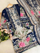 Ayraa Navy Blue & White Floral Printed Readymade Pakistani Suits