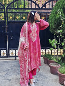 Women's Pink Muslin Pakistani Suit With Traditional Printed Dupatta
