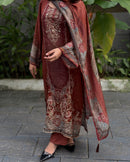 Maroon Handwork Pure Viscose Muslin Digital Print Pakistani Suits