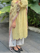 Yellow Floral Printed Kurta Pant Set with Dupatta for Women