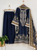 Premium Navy Blue Floral Embroidered Pakistani Salwar Suit Set