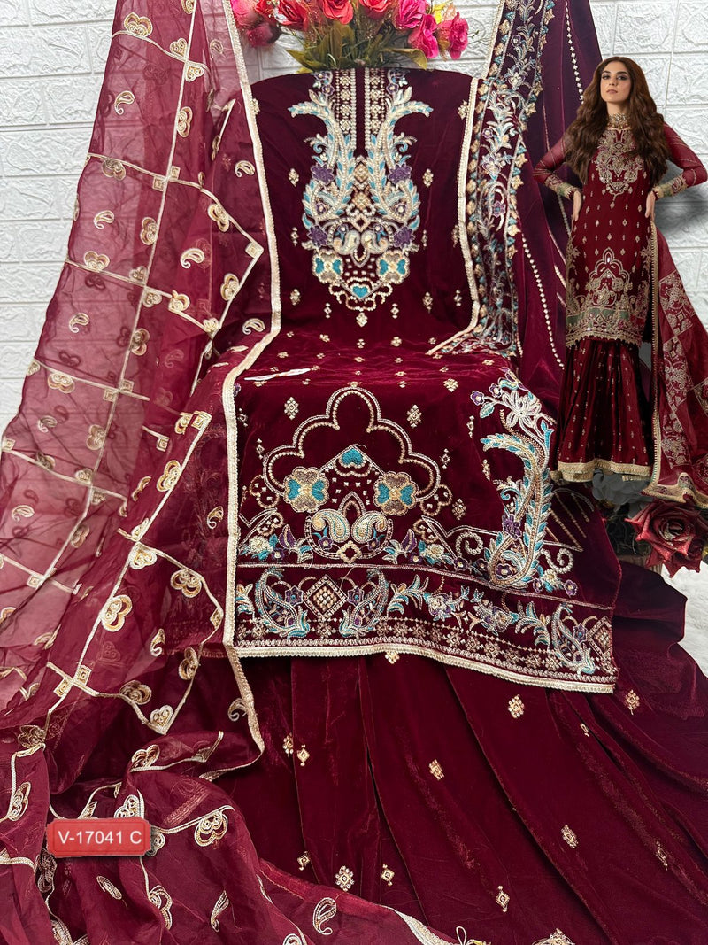 Fepic Rosemeen C 17041 C Velvet Designer Embroidered Worked Pakistani Suit