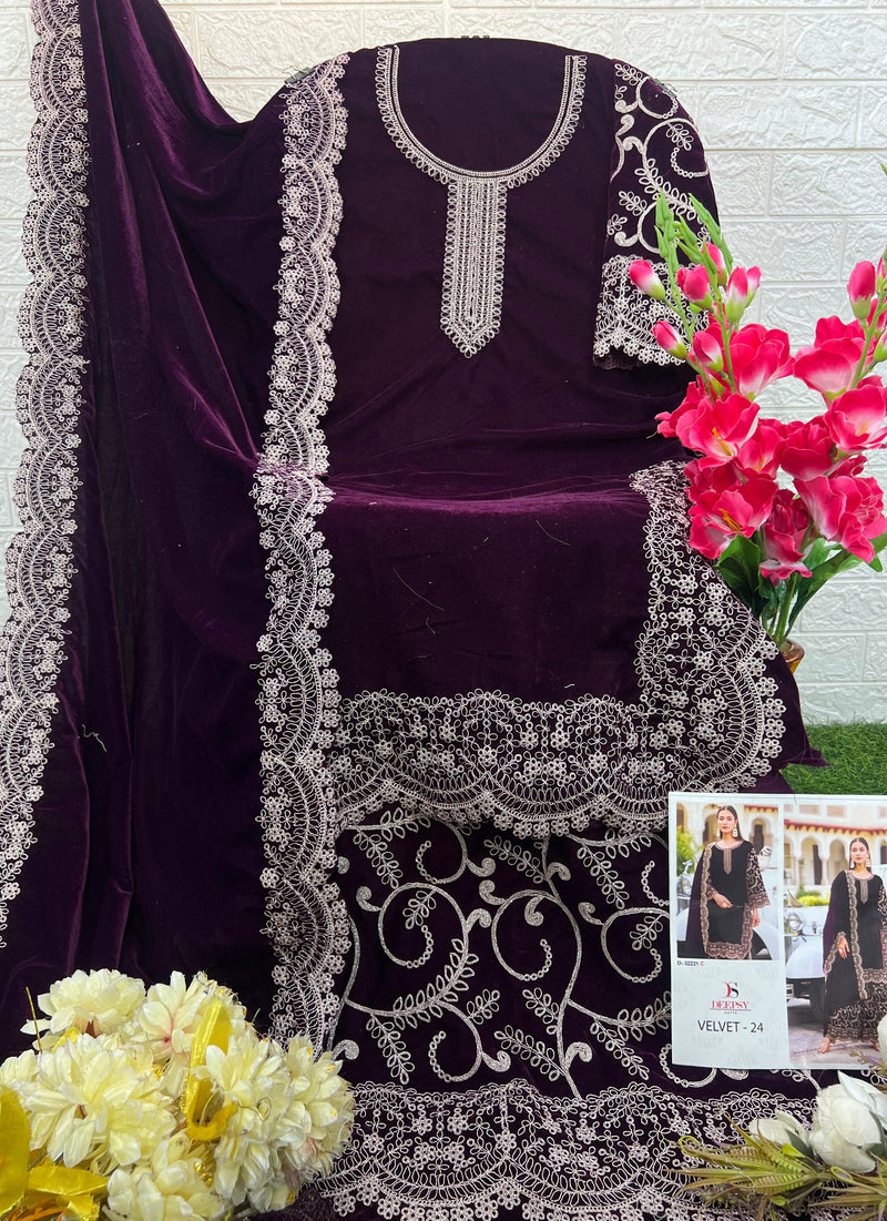 Deepsy D 32221 C Velvet With Heavy Embroidery Work Pakistani Suit