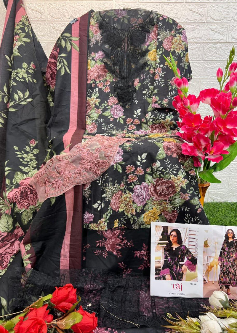 Taj Creations 568 Pure Cotton Print With Heavy Embroidery Worked Pakistani Suits
