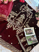 Ziaaz Designs 671 Velvet Semi Stitched Outfit With Beautiful Embroidery Worked Pakistani Suits