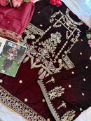 Ziaaz Designs 671 Velvet Semi Stitched Outfit With Beautiful Embroidery Worked Pakistani Suits