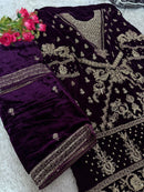 Ziaaz Designs 672 B Velvet Semi Stitched Outfit With Beautiful Embroidery Worked Pakistani Suits