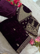 Ziaaz Designs 672 B Velvet Semi Stitched Outfit With Beautiful Embroidery Worked Pakistani Suits