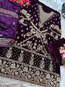 Ziaaz Designs 672 B Velvet Semi Stitched Outfit With Beautiful Embroidery Worked Pakistani Suits
