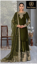 Ziaaz Designs Code 673 Pure 9000 Velvet Semi Stitched Outfit With Beautiful Embroidery Pakistani Suits