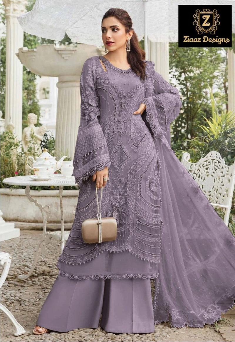 Ziaaz Designs 736 B Organza Handwork Moti Work Semi Stitched Outfit With Moti Lace Pakistani Suits