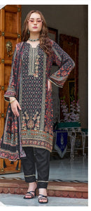 Fepic Rosemeen 1929 Pure Natural Crape Printed Embroidered Worked Pakistani Suits