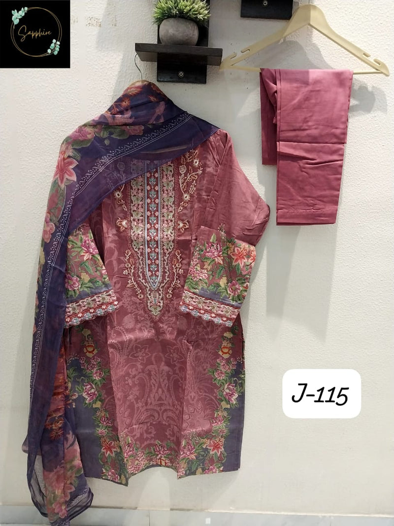 Sapphire Jazmin Vol 115 C Lawn Cotton With Patch Work Readymade Pakistani Pret