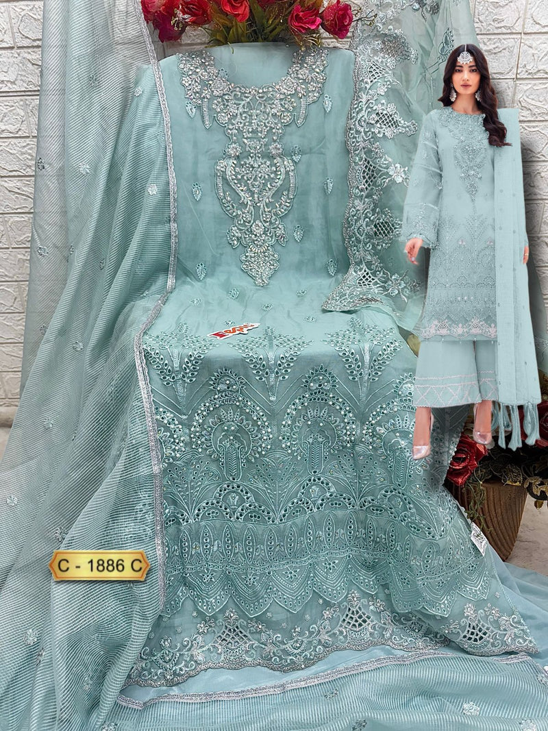 Fepic Rosemeen C 1886 C Organza Embroidered With Heavy Khatli Worked Pakistani Suits