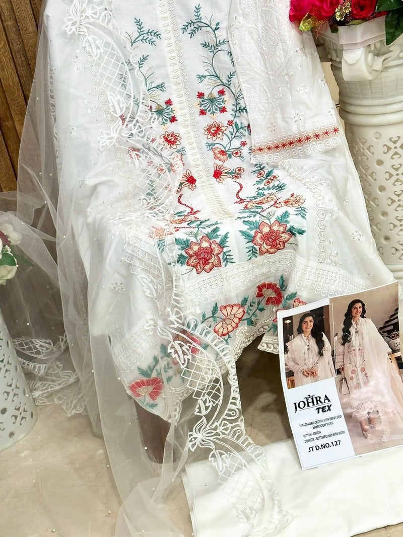 Johra Tex Jt 127 Cambric Cotton With Heavy Self Embroidery Worked Pakistani Suits