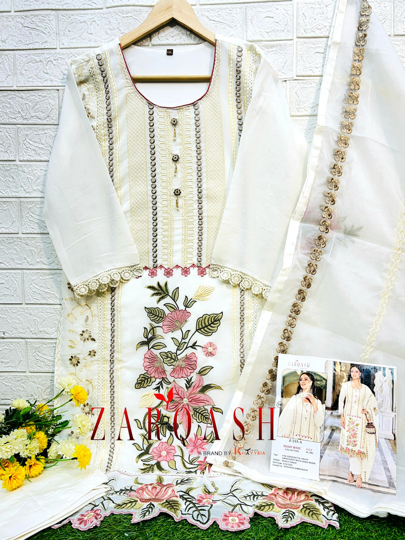 Zarqash Z 215 A Fox Georgette Embroidered Worked Readymade Pakistani Suits