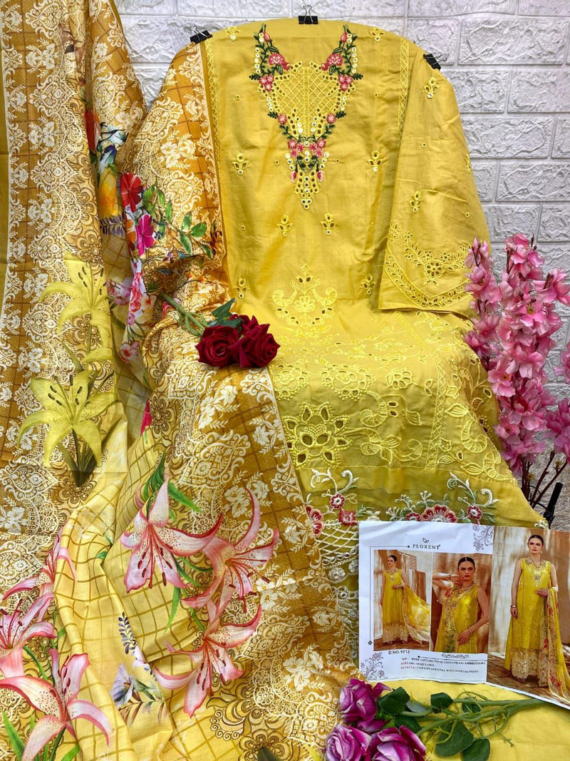 Florent 1012 Noor By Saadiaa Pure Cotton With Chikankari Embroidery Worked Pakistani Suits