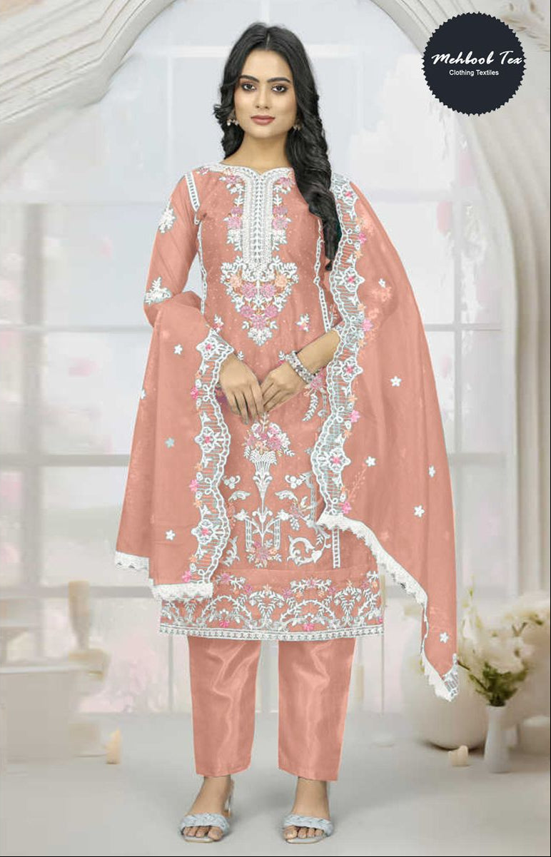 Mehboob Tex 1479 C Organza Embroidery Hand Work Desgin With Jarkan Pakistani Suits