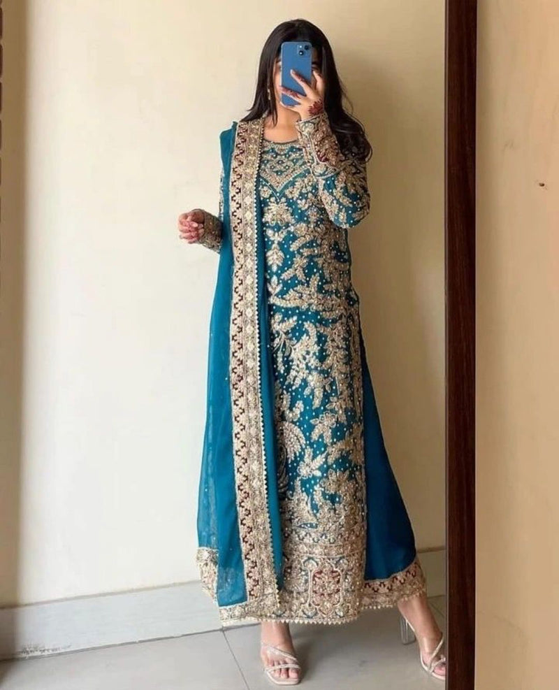 SSR 494 C Heavy Faux Georgette Heavy Embroidery Diamond Handwork With Full Sleeve Pakistani Suits