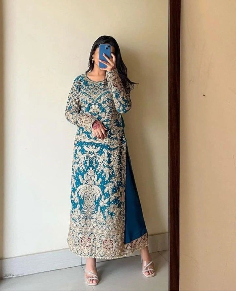 SSR 494 C Heavy Faux Georgette Heavy Embroidery Diamond Handwork With Full Sleeve Pakistani Suits