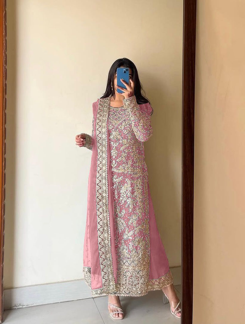 SSR 494 Heavy Faux Georgette Heavy Embroidery Diamond Handwork With Full Sleeve Pakistani Suits