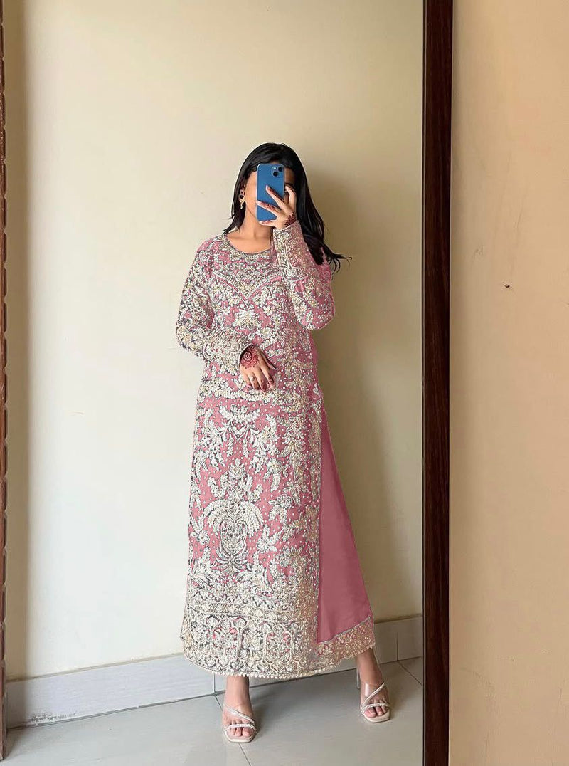 SSR 494 Heavy Faux Georgette Heavy Embroidery Diamond Handwork With Full Sleeve Pakistani Suits