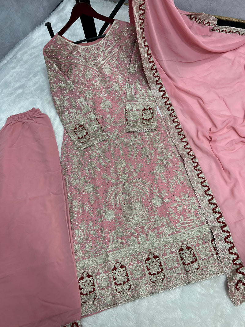SSR 494 Heavy Faux Georgette Heavy Embroidery Diamond Handwork With Full Sleeve Pakistani Suits