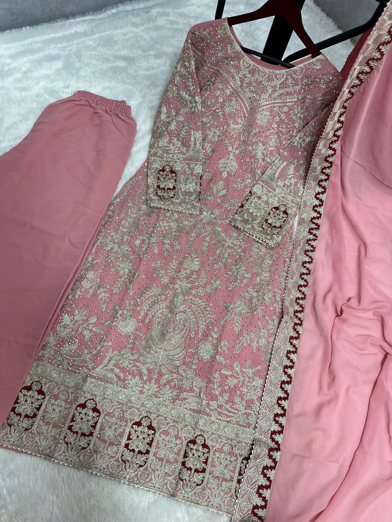 SSR 494 Heavy Faux Georgette Heavy Embroidery Diamond Handwork With Full Sleeve Pakistani Suits