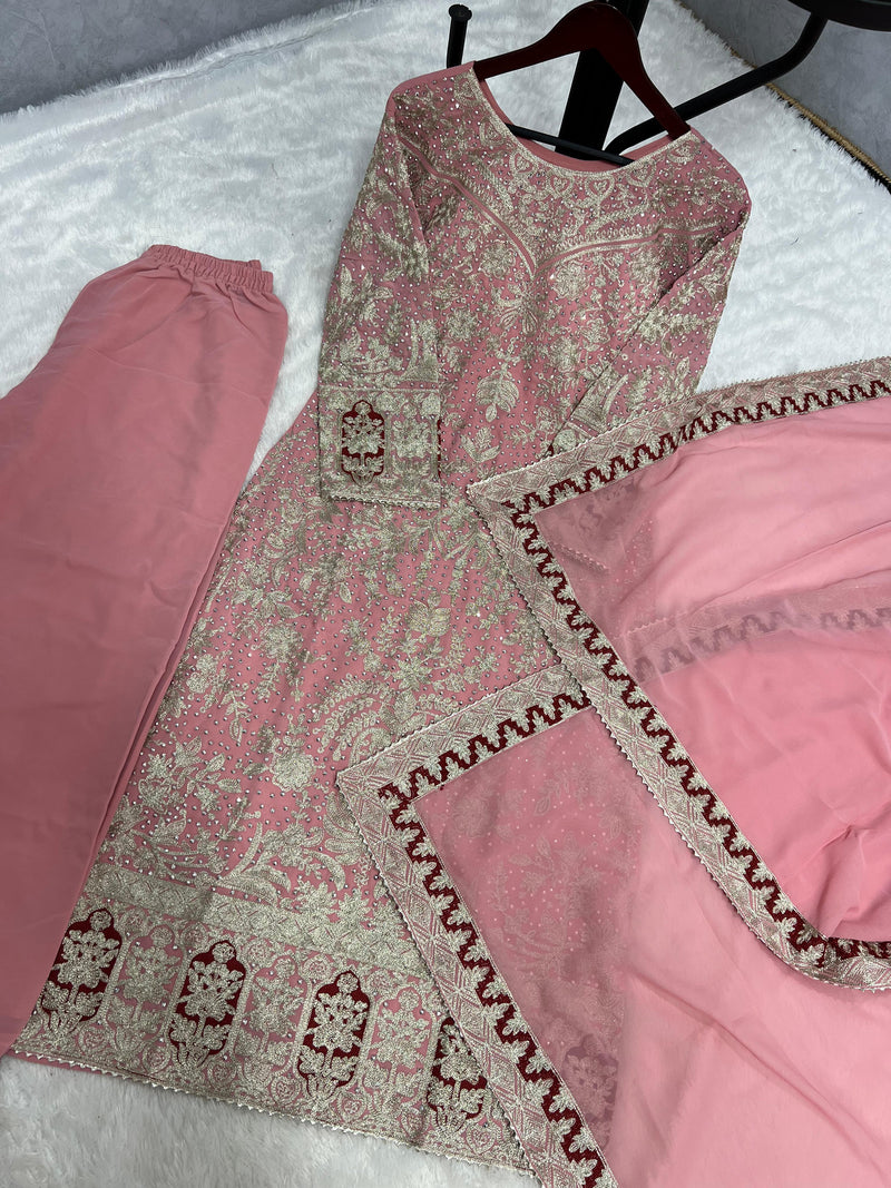 SSR 494 Heavy Faux Georgette Heavy Embroidery Diamond Handwork With Full Sleeve Pakistani Suits