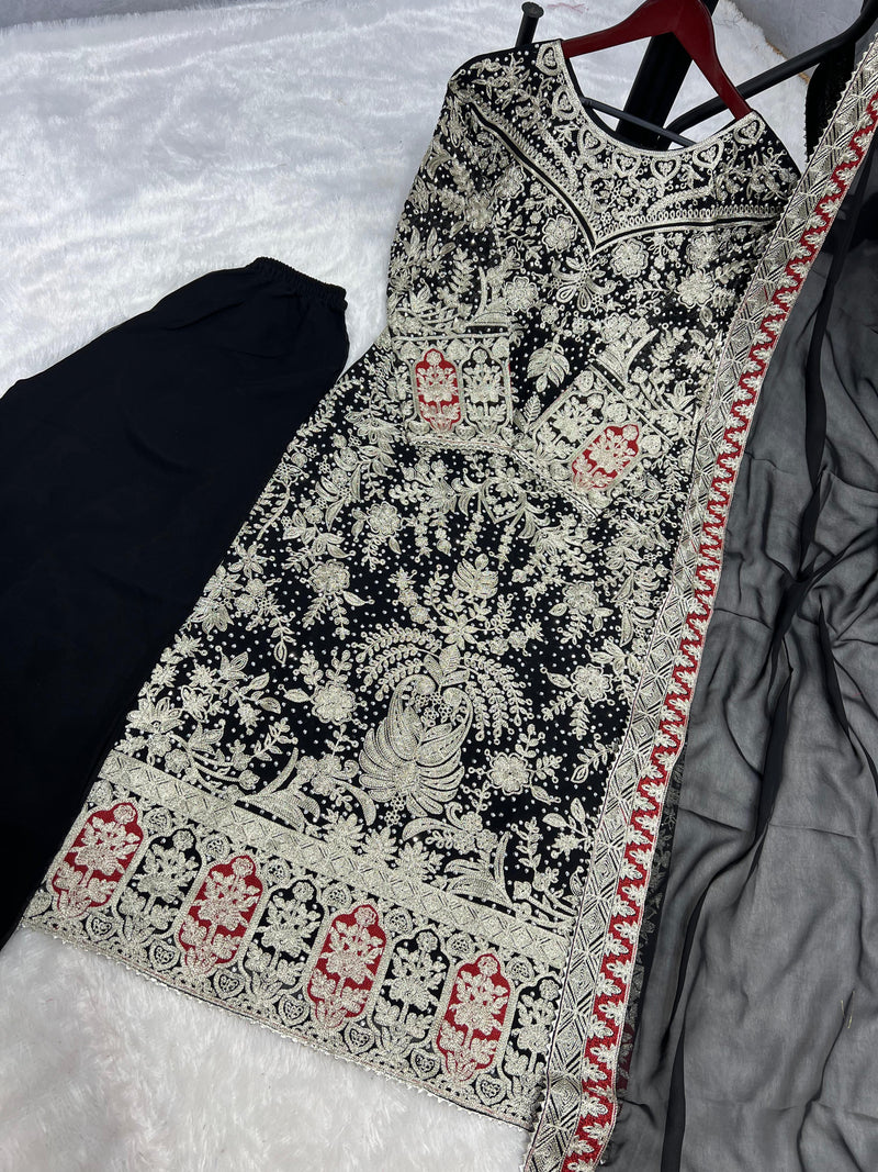 SSR 494 B Heavy Faux Georgette Heavy Embroidery Diamond Handwork With Full Sleeve Pakistani Suits