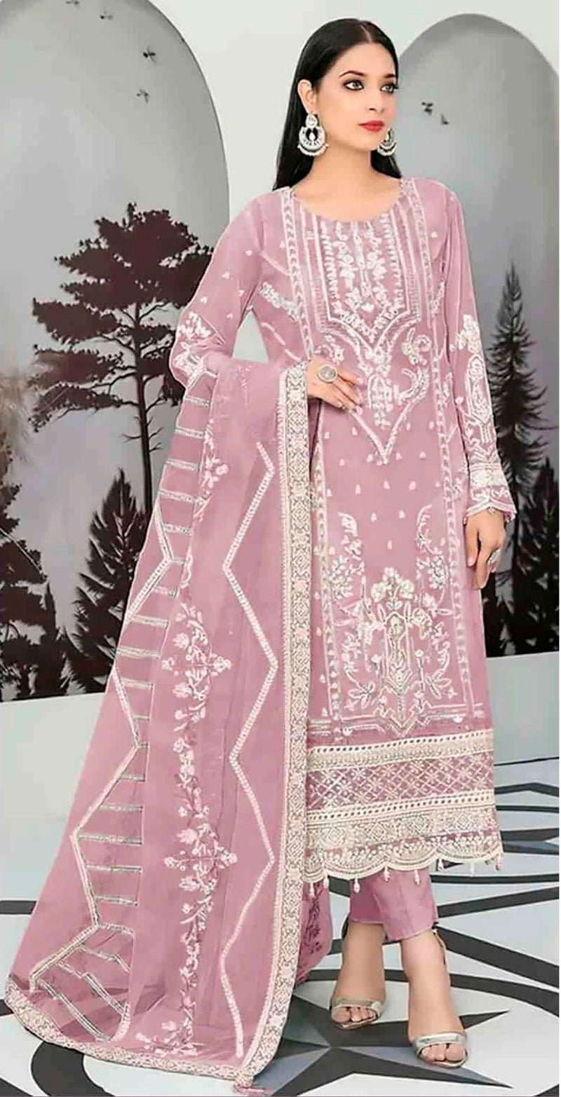 Zarqash Z 3099 C Fox Georgette Embroidered Worked Purple Color Pakistani Suits