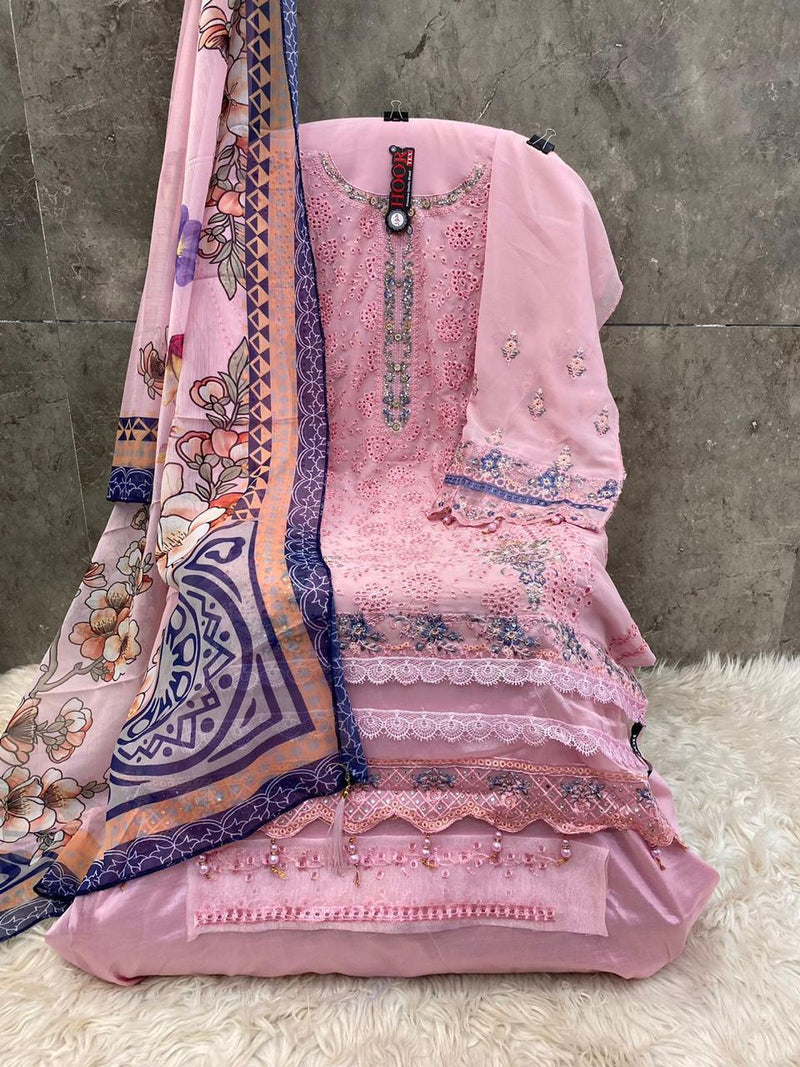 Hoor Tex H 160 C Fox Georgette Emboridery Worked Pink Color Pakistani Suits