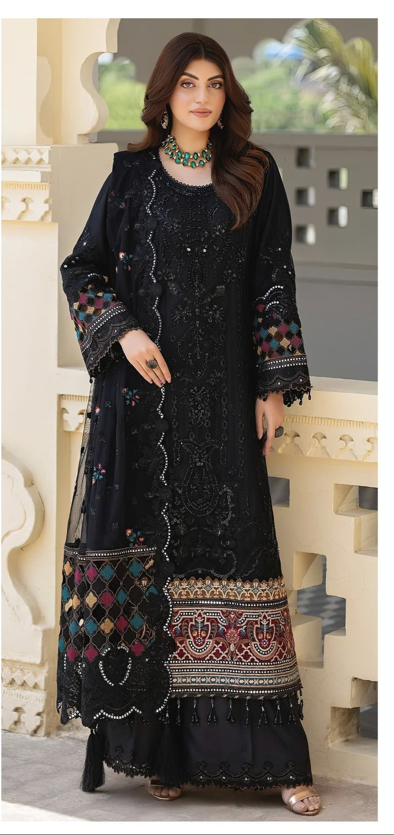 Al Khushbu 6012 Georgette With Heavy Embroidered Black Color Pakistani Suits