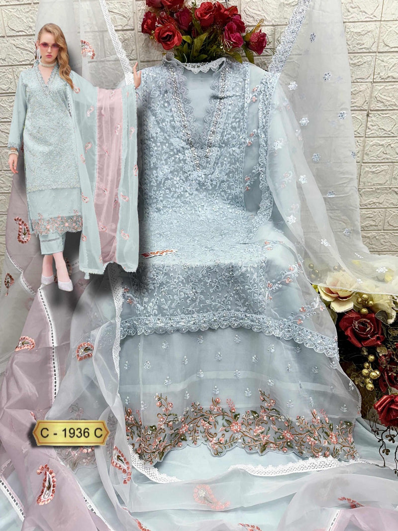 Fepic Rosemeen C 1936 C Organza Embroidered With Hand Worked Pakistani Suits