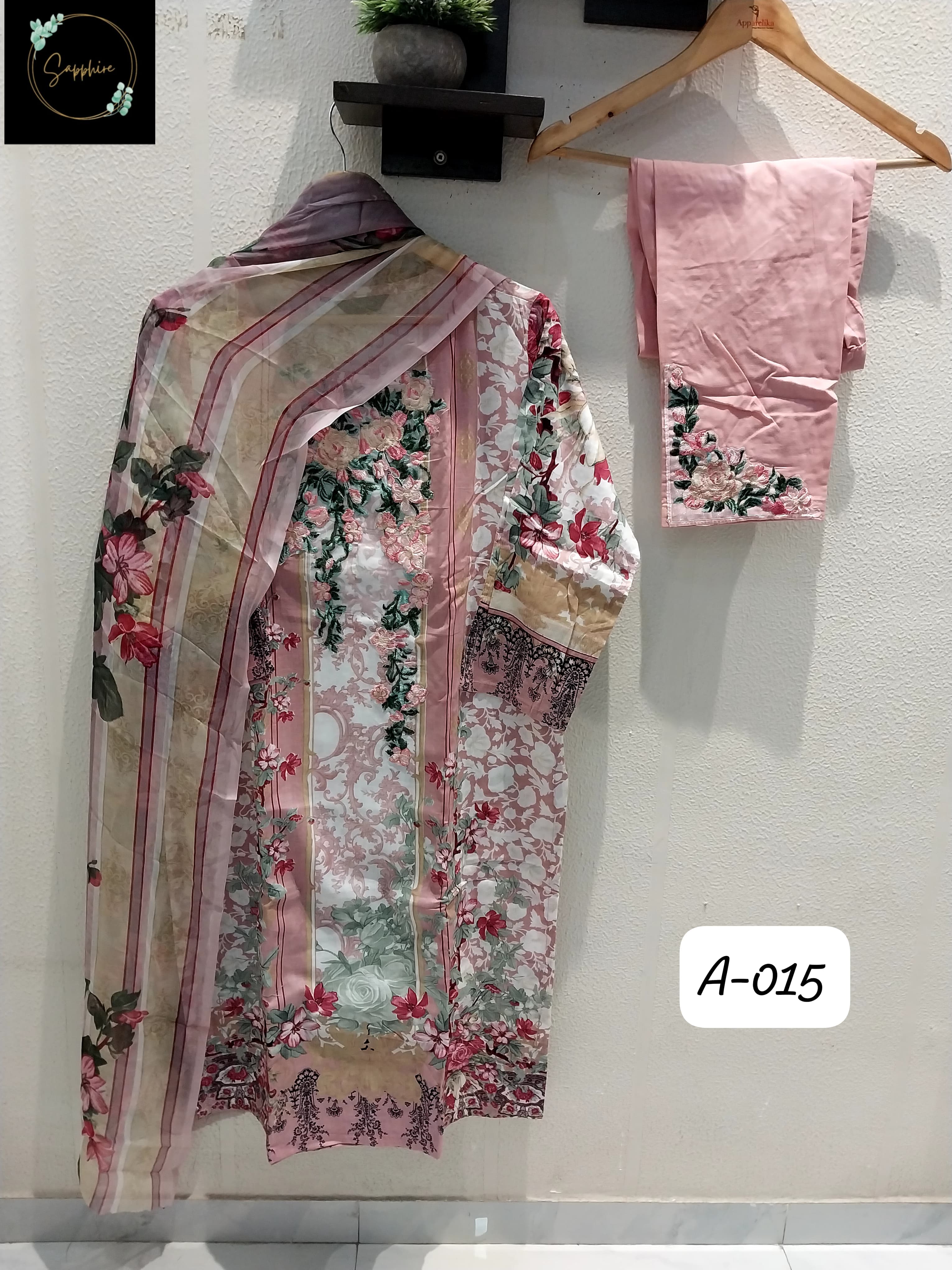 Sapphire A 015 C Readymade Lawn Suits With Heavy Multiple Patches Work