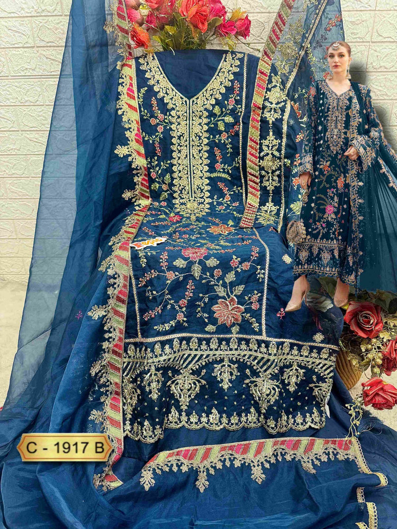 Fepic Rosemeen C 1917 B Organza Embroidered With Hand Worked Pakistani Suits