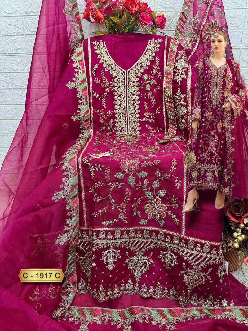 Fepic Rosemeen C 1917 C Organza Embroidered With Hand Worked Pakistani Suits