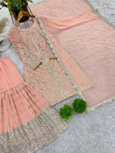 ZSR 3099 Designer Party Wear Look Top Plazzo And Dupatta With Heavy Embroidery Work Pakistani Suits