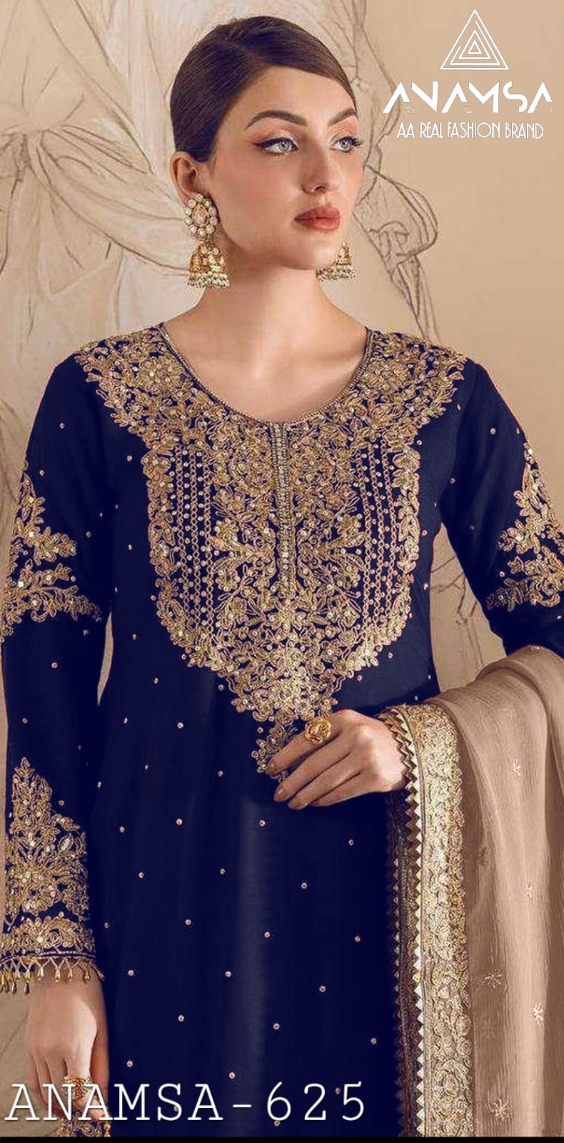 Anamsa 625 Heavy Pure Fox Georgette Embroidered Sequence Moti Work Pakistani Suits
