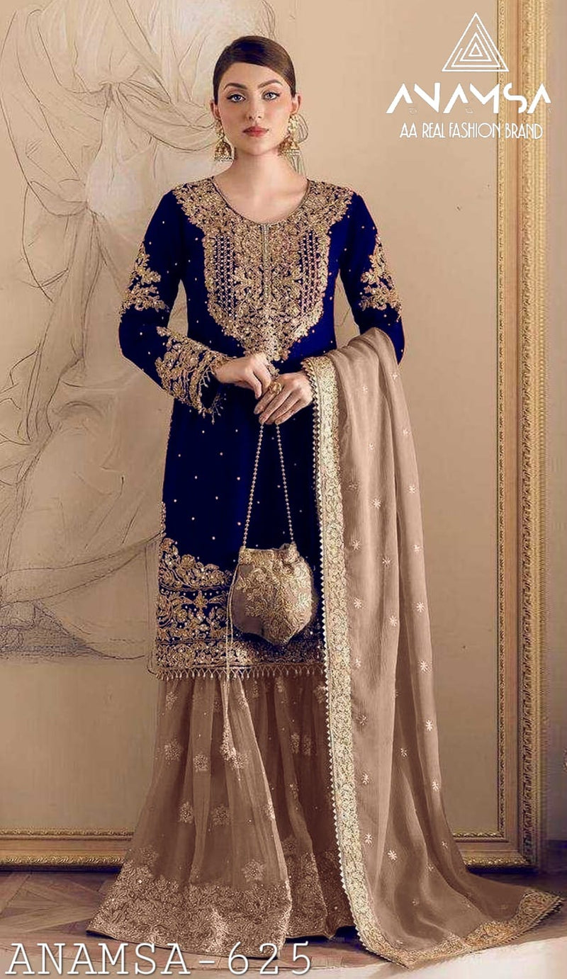 Anamsa 625 Heavy Pure Fox Georgette Embroidered Sequence Moti Work Pakistani Suits