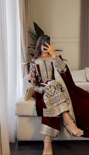 SR 1654 Faux Georgette Heavy Embroidery Sequence Work Full Sleeve Revet Moti Work Pakistani Suits