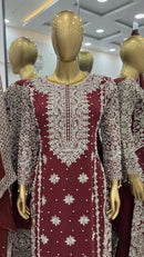 SR 1654 Faux Georgette Heavy Embroidery Sequence Work Full Sleeve Revet Moti Work Pakistani Suits