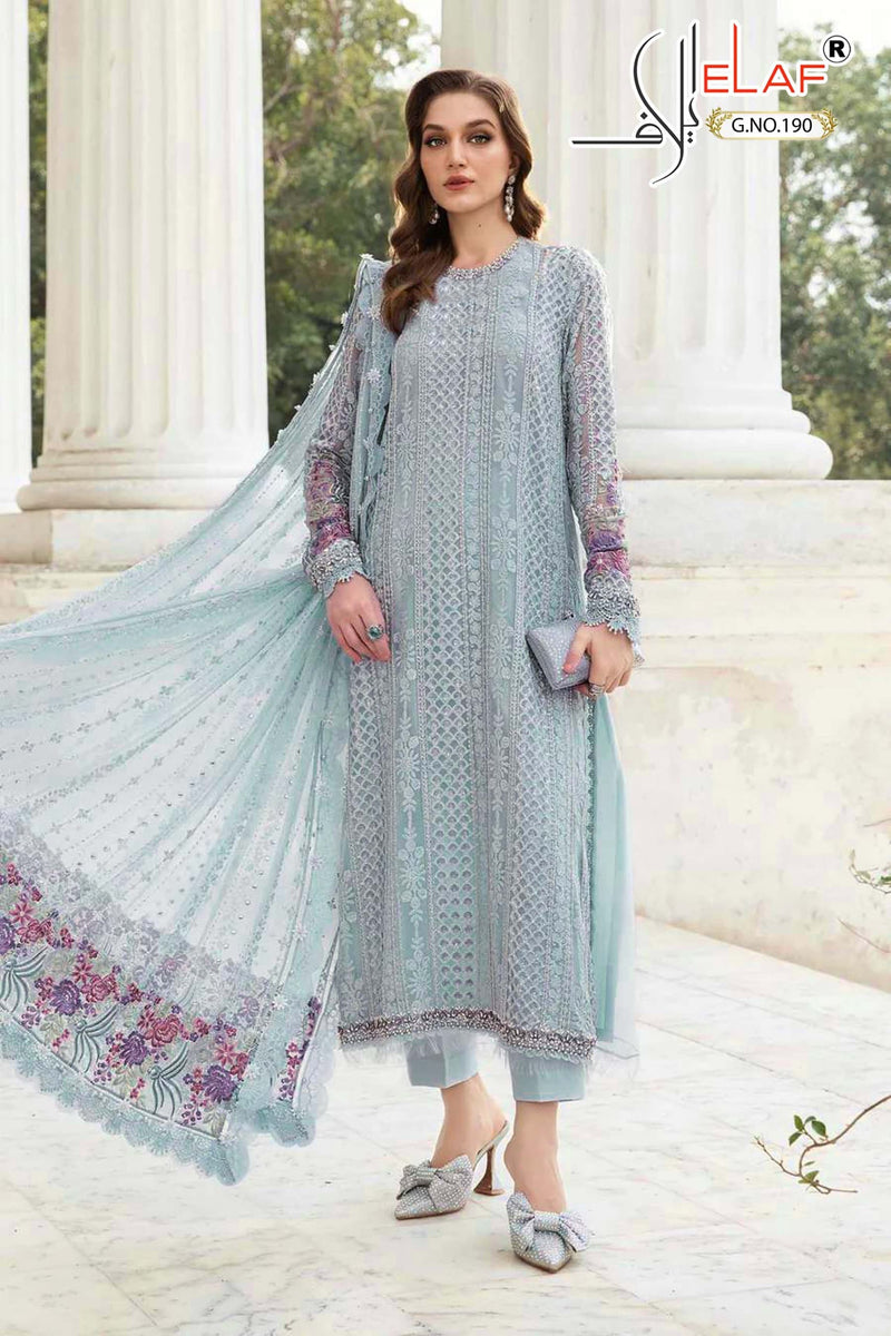 Elaf G 190 Gorgette Embroidered With Pearl Handwork Diamond Lace Pakistani Sutis