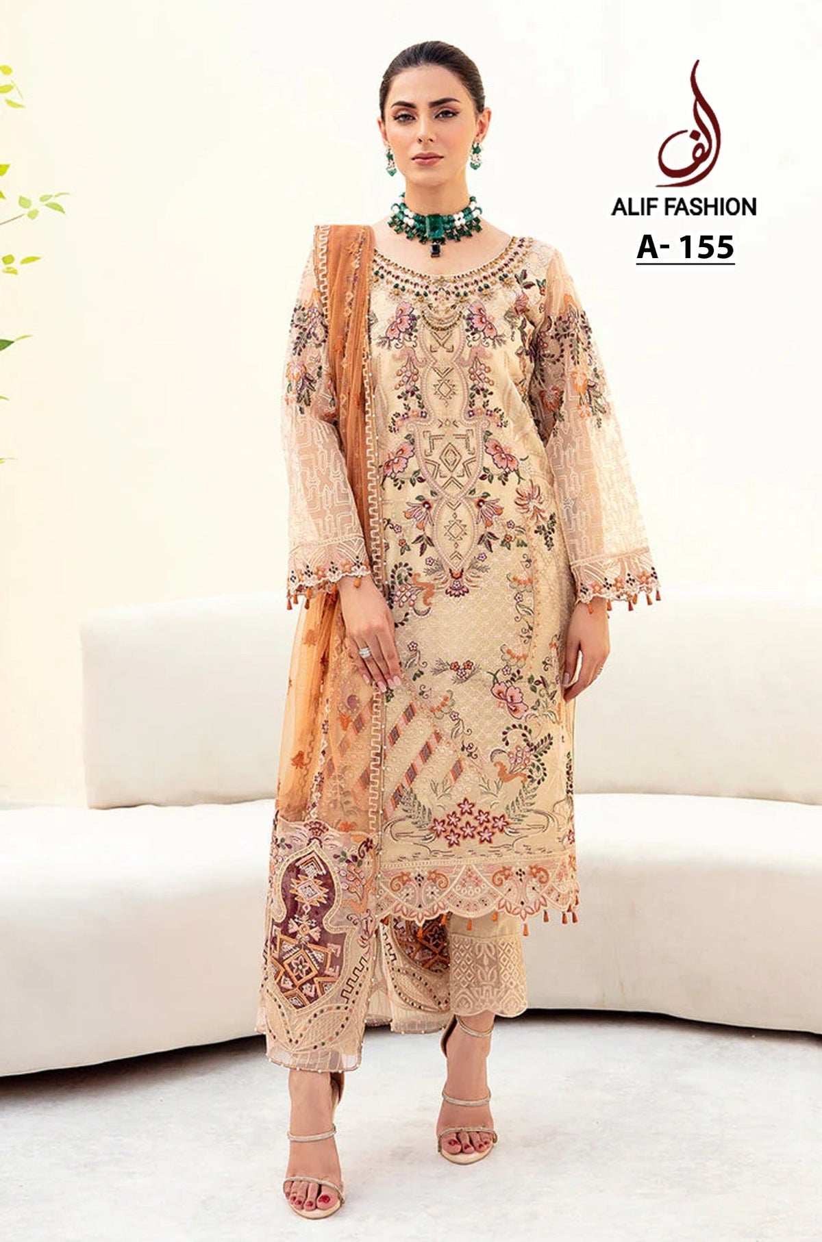 Alif A 155 Fox Georgette With Heavy Embroidery Sequence Jarkan Worked