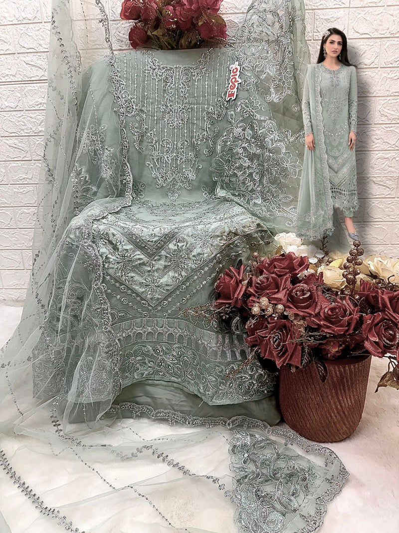 Fepic Rosemeen D 5421 B Organza Heavy Embroidered With Handwork Pakistani Suits